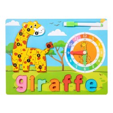 Juego de madera Puzzle Encastre Animal Pizarra Reloj Madera 23x30cm
