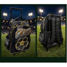 Mochila con carro futbol pelota negro con dorado 46x30x17cm