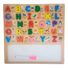 Juego de madera con pizarra letras numeros español e ingles 30x30cm
