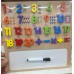 Juego de madera con pizarra letras numeros español e ingles 30x30cm