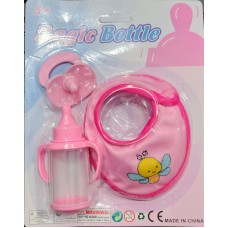 Set de mamadera con chupete y babero nena para muñeca