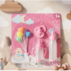 Set de mamaderas con chupete y globos para muñeca nena/nene