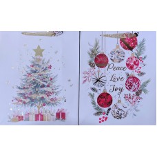 Bolsa de regalo navideña blanca arbol/bolas 32x26cm