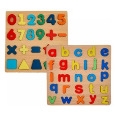 Juego de madera letras y numeros didactico 20x20cm