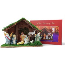 Pesebre navideño 9 piezas con establo y musgo  27x20cm
