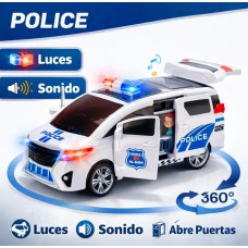 Auto camioneta policia gira 360 grados abre puertas con luz y sonido