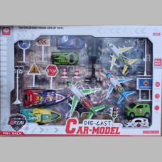 Set de juego de vehiculos aviones y lanchas con accesorios
