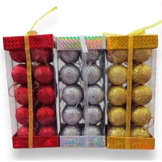 Set de adorno de navidad bolas colgantes chicas con glitter x10 (dorado, plateado y rojo)
