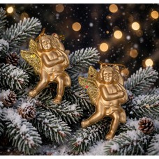 Adorno de navidad angeles colgantes dorados medianos x2