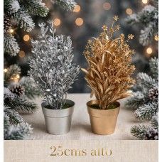 Adorno de navidad maceta dorada o plateada 25cm hoja fina