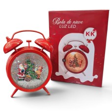 Bola de nieve forma de despertador con luz LED y sonido 14,3x8,9x19,1cm (luz calida, a pila, USB)