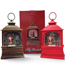 Farol navideño con nieve y luz LED Papa Noel 9,8x5,7x15,8cm (luz calida, 2 colores, a pila)